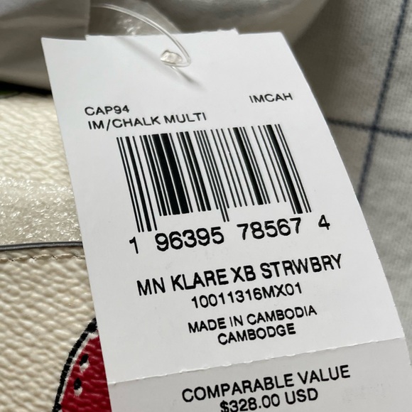 NWT  Coach Mini Klare Crossbody Bag With Strawberry Print In Canvas/Chalk CAP94 - Picture 12 of 12